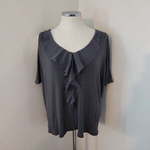GAP‎ Dark Gray V Neck Ruffle Blouse Women's Size XL